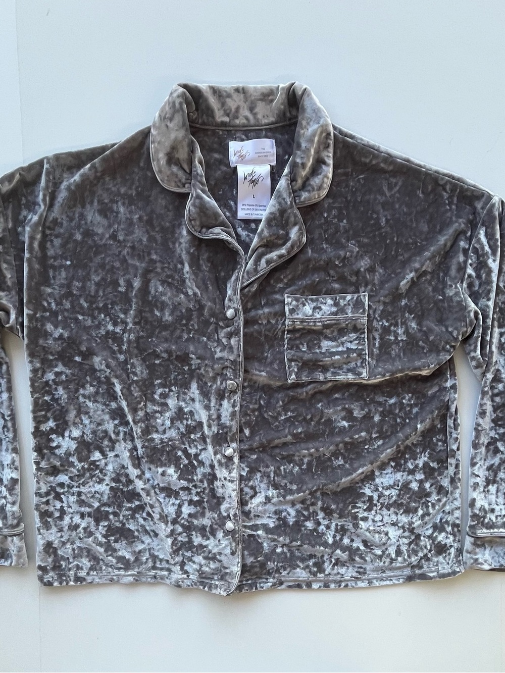 Lord & Taylor Crushed Velvet Button-Up Jacket/Blouse/Sleep in Gray Sz L